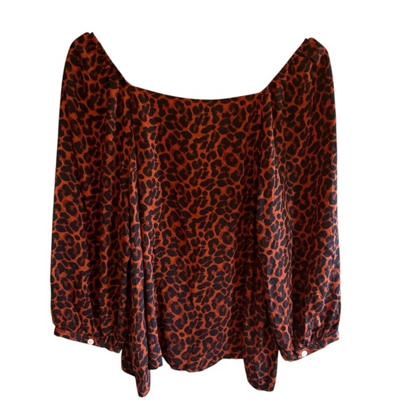 J.Jill Satin Square-Neck Top Copper Leopard LP - Picture 3 of 8